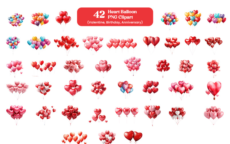 Set of Valentine red and pink heart shape balloon decoration transparent background