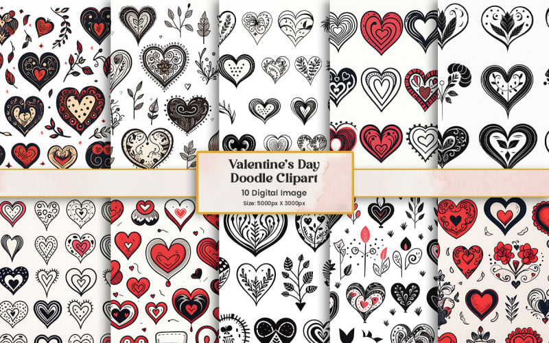 Valentines day doodle, heart love sticker clipart set