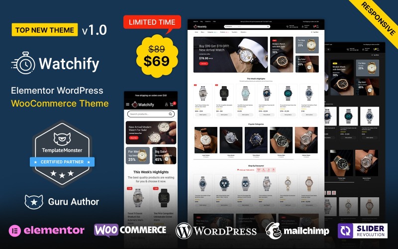 Watchify — Магазин часов и ювелирных изделий Elementor Woocommerce Theme