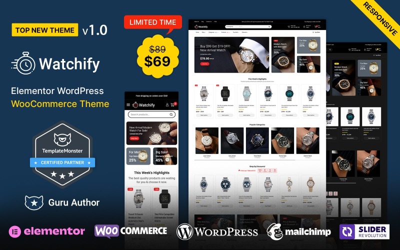 Watchify – Órák és ékszerüzlet Elementor Woocommerce téma