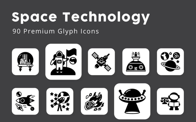 Ruimtetechnologie 90 Premium Glyph-pictogrammen