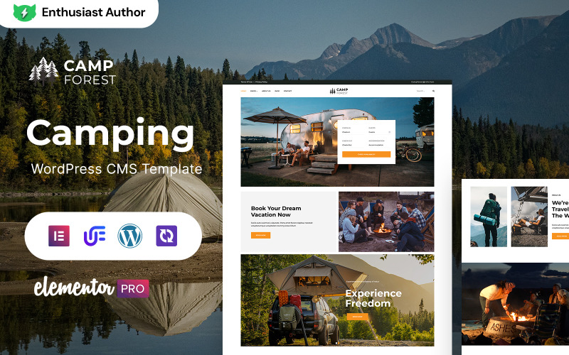 露营森林-露营，徒步旅行和冒险WordPress元素主题