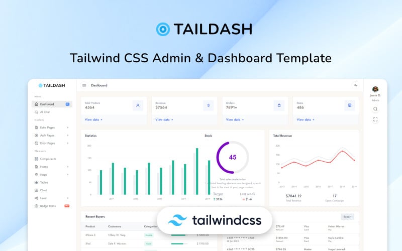 TailDash - Tailwind CSS管理 & Dashboard HTML-Vorlage