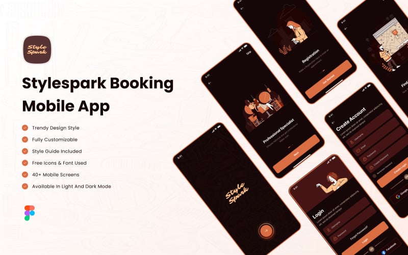 Sada uživatelského rozhraní aplikace Style Spark Salon Booking App