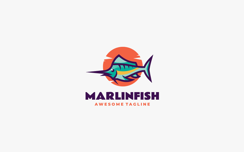 Marlin-Fisch-einfaches Maskottchen-Logo