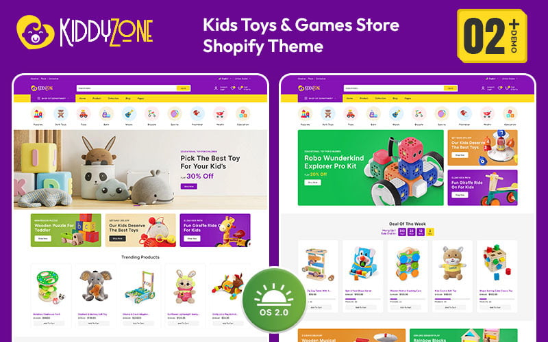 Kiddyzone - Méga magasin de jouets pour enfants et de mode pour bébés Thème réactif Shopify 2.0 polyvalent