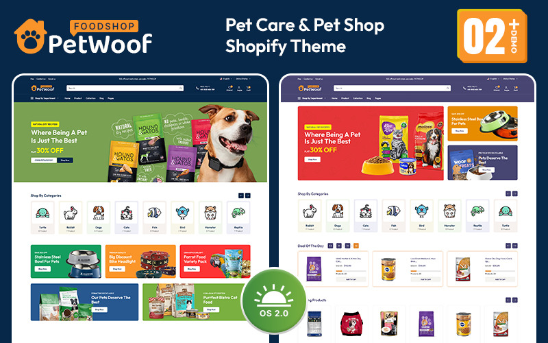 Petwoof - Méga magasin de mode et d'aliments pour animaux de compagnie Thème réactif Shopify 2.0 polyvalent