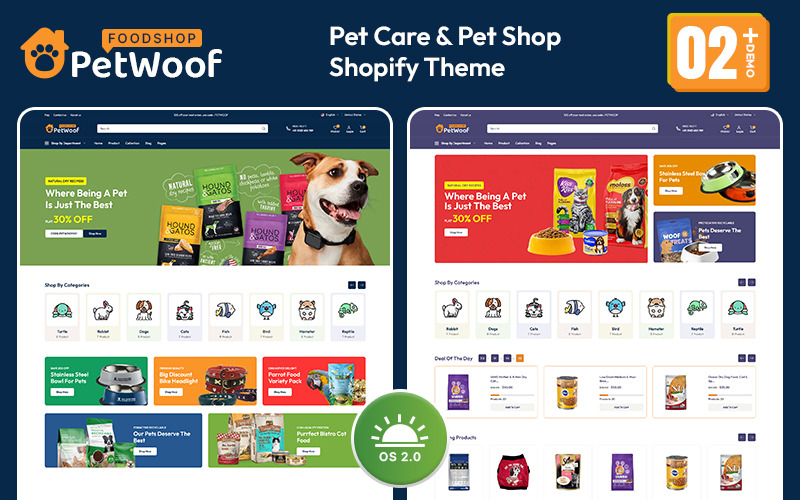 Petwoof -多功能购物2.0主题为宠物店和宠物食品