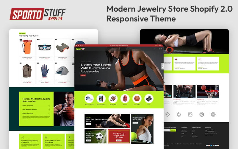 Sporto Stuff - Sportmode und Fitnesszubehör. Mehrzweck-Shopify 2.0 Responsive Theme