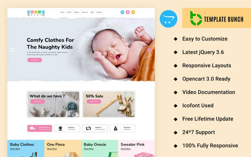 魔术-婴儿服装响应开放艺术主题的电子商务网站模板
