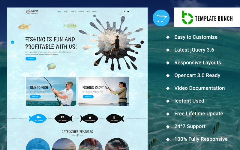 Sharp Fishing - motywy i szablony e-commerce na opencart