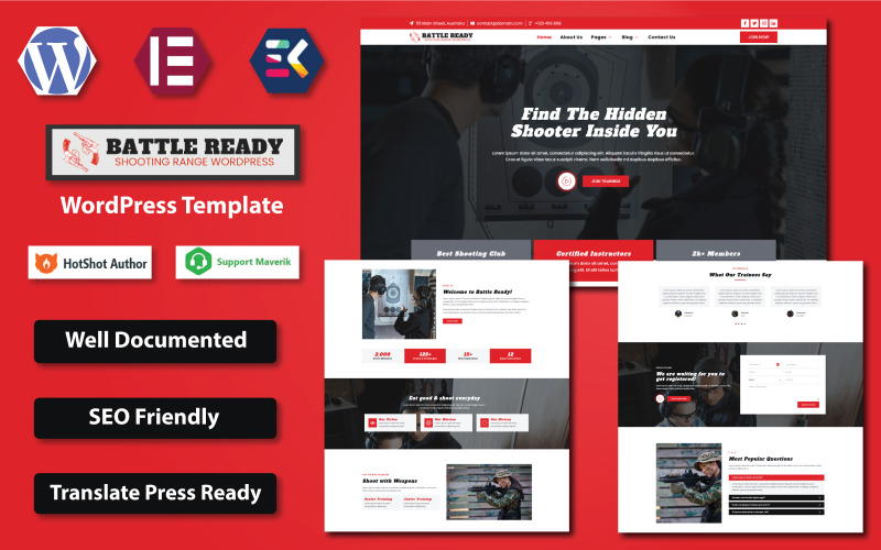 Battle Ready - Modèle Elementor WordPress pour champ de tir et entraînement aux armes