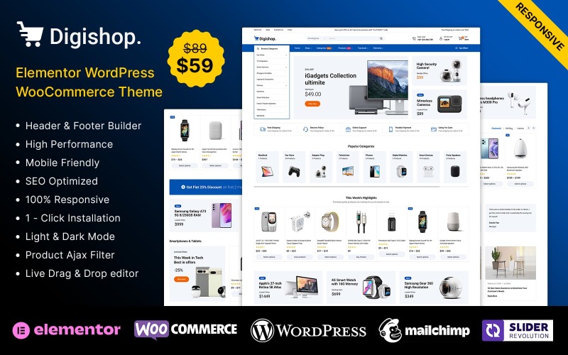 DigiShop – obchod s digitálními prvky a elektronikou Elementor WooCommerce