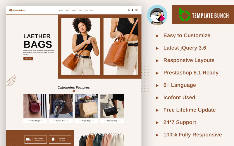 Lensman Bags — адаптивная тема Prestashop для электронной коммерции