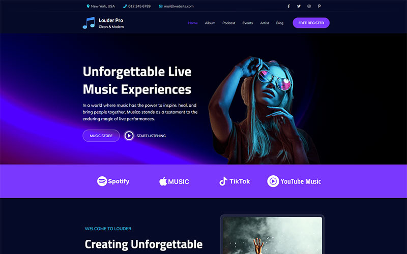 Louder Pro – Elementor Music WordPress téma