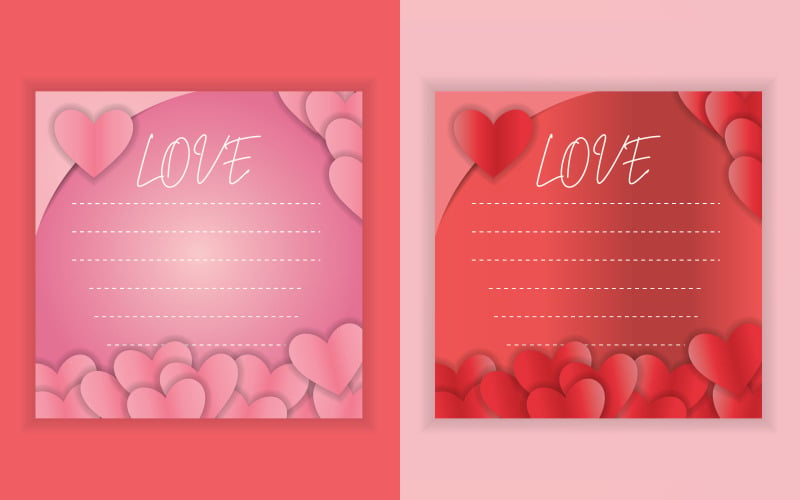 Carte d'amore rosse e rosa lucide vettoriali