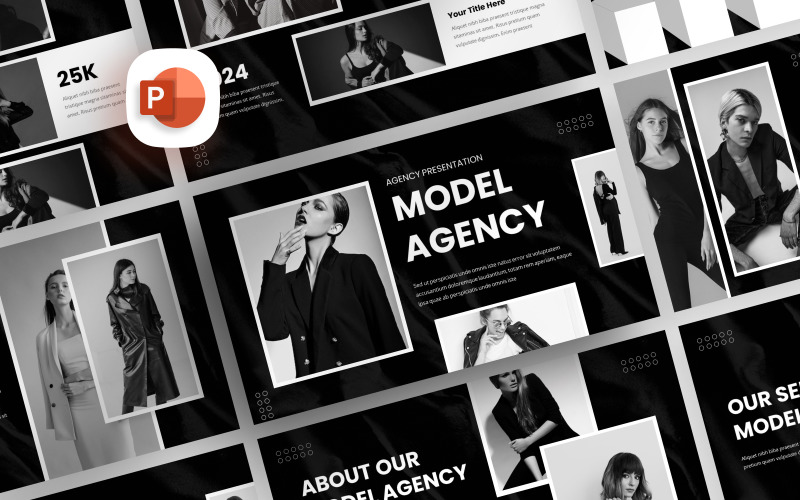Modello PowerPoint per agenzia di modelli in bianco e nero
