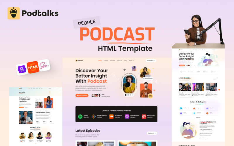 Podtalks – HTML-шаблон веб-сайту Premium Podcast