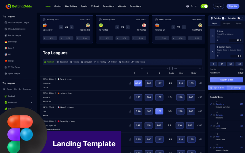 BettingOdds - Plantilla de aterrizaje Figma para apuestas deportivas