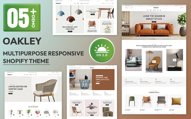 Oakley - Tema reattivo Shopify 2.0 multiuso per mobili moderni per la casa e decorazioni d'interni