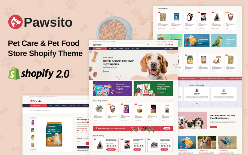 Pawsito - Cuidado de mascotas y tienda de alimentos para mascotas Tema adaptable Shopify 2.0