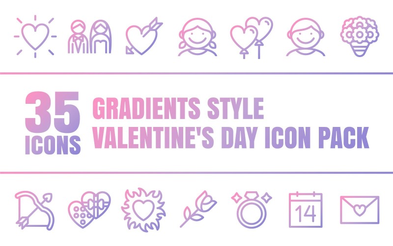 Gradizo - Pacchetto icone multiuso per San Valentino in stile contorno sfumato