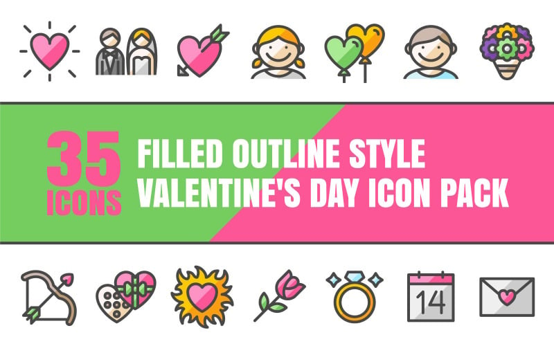 Outliz - Pacchetto icone multiuso per San Valentino in stile contorno pieno