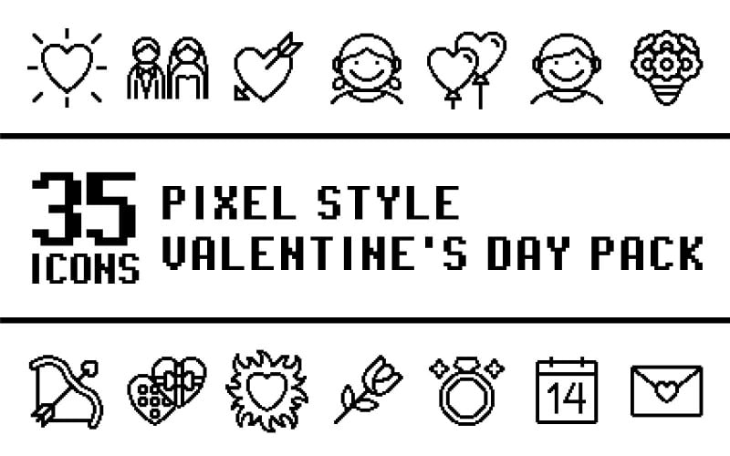 Pixlizo – Mehrzweck-Icon-Paket zum Valentinstag im Pixel-Stil