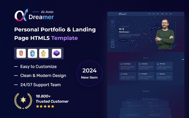 Dreamer – Persönliche Portfolio-Landingpage-HTML5-Vorlage