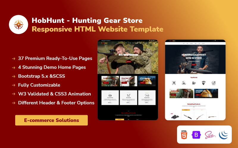 HobHunt - Modèle de site Web HTML réactif pour magasin d'équipement de chasse