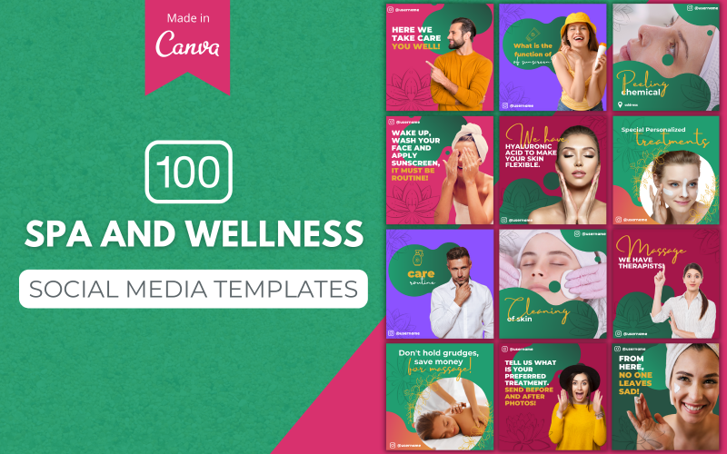 100水疗和健康的社交媒体Canva模板