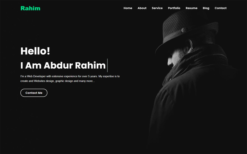 Modèle de page de destination HTML5 du portfolio personnel de Rahim