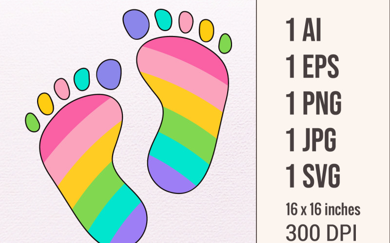 婴儿足迹SVG，彩虹婴儿足迹，婴儿足迹，婴儿足迹下载SVG