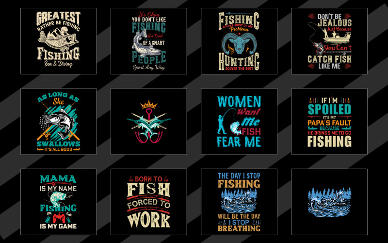 Lot de créations de t-shirts pour la journée de pêche créative