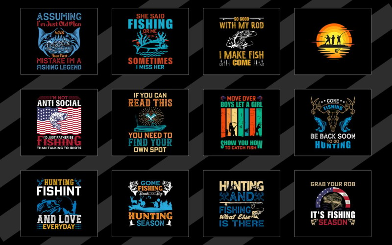 Набор векторного дизайна футболки с цитатой о рыбалке