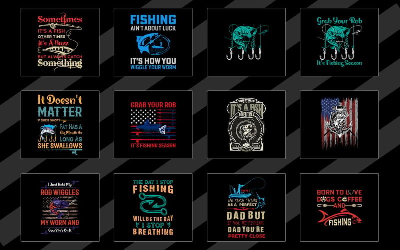 Paquete de diseño de camiseta de día de pesca de moda