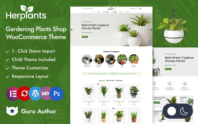 Herplant — адаптивная тема Elementor WooCommerce для магазина питомников и растений