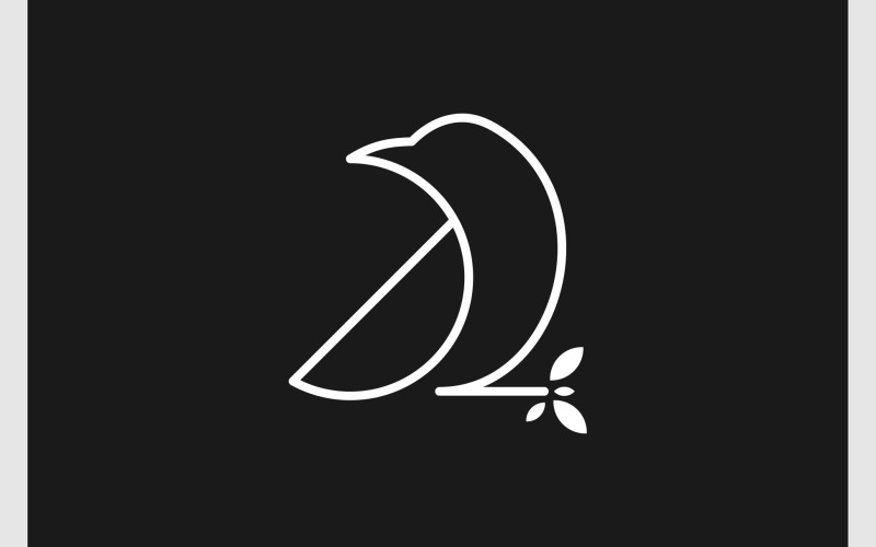 Bird Branch Leaf Line Art Logo