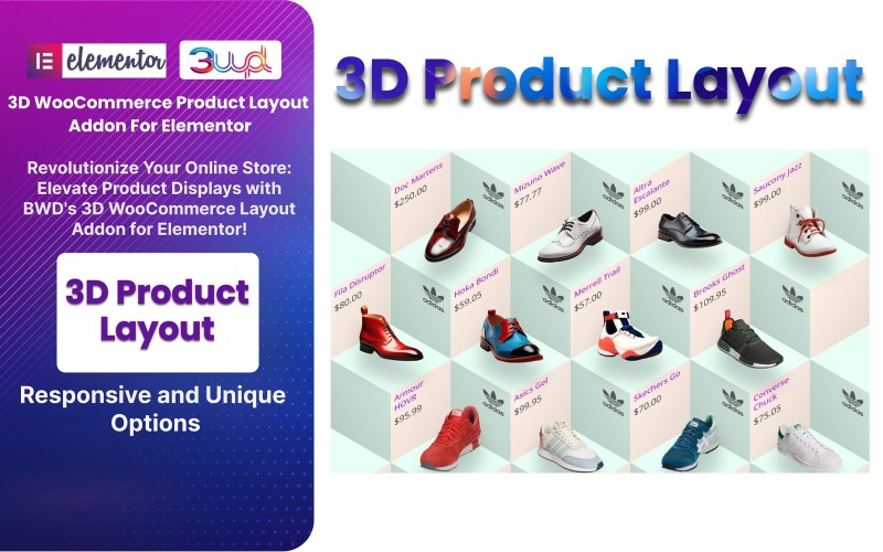 3D WooCommerce produktlayout WordPress-plugin för Elementor