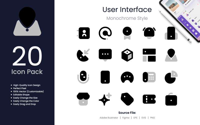 User Interface Icon Pack Monochrome Style 3