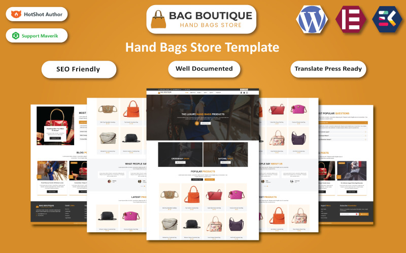 Bag Boutique – Luxus kézitáskák árusítása WordPress Elementor sablon