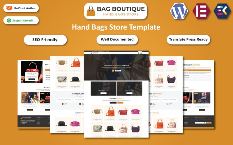 Bag Boutique - Modèle Elementior WordPress pour magasin de vente de sacs à main de luxe