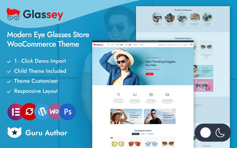 Glassey - Glasögon- och glasögonbutik Elementor WooCommerce Responsive Theme