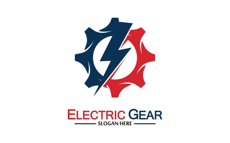 Lightning Thunderbolt Electricity Gear Vector Logo Design V