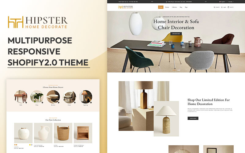 Hipster Home Decor-Wnętrza i dekoracje mebli Uniwersalny, responsywny motyw Shopify