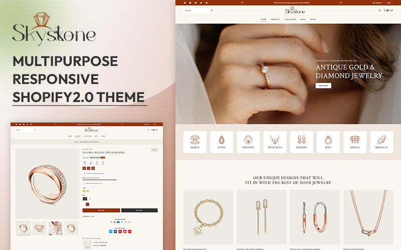 Skystone - Tema adaptable multipropósito para Shopify 2.0, joyería y moda lujosa moderna