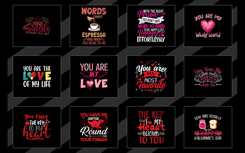 Paquete de diseño de camiseta con tipografía del día de San Valentín