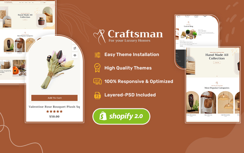 Craftsman – Kézzel készített, bútorok és lakberendezési tárgyak – Shopify téma