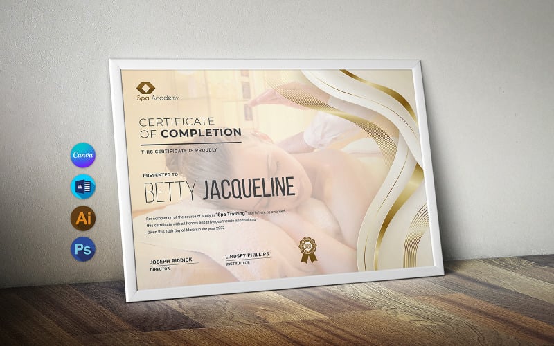 Spa Training Course Certificate Canva & Word