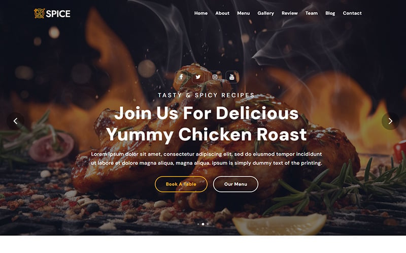 Spice: modello di pagina di destinazione reattiva per cibo e ristoranti